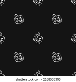 Seamless halloween pattern with scary pumpkin. Doodle halloween pumpkin background