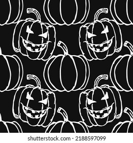 Seamless halloween pattern with scary pumpkin. Doodle halloween pumpkin background
