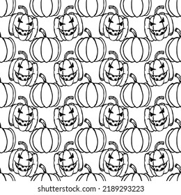 Patrón de halloween con calabaza temible. Fondo de calabaza de Doodle Halloween