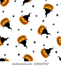 Seamless halloween pattern. Scary pumpkins and stars.