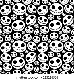 Seamless halloween pattern with skeleton faces