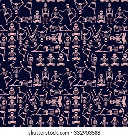 Seamless Halloween pattern with skeletons. Vector illustration