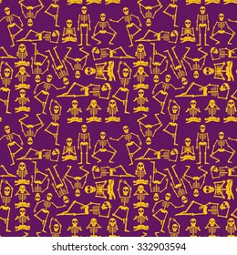 Seamless Halloween pattern with skeletons. Vector illustration