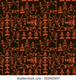 Seamless Halloween pattern with skeletons. Vector illustration