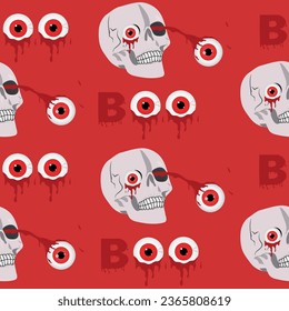 Nahtloses Halloweenmuster mit Schädel. roter Hintergrund. Vektorgrafik