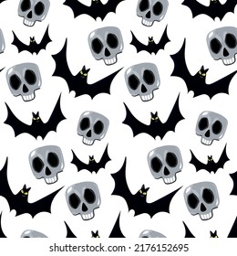 Seamless Halloween pattern with skulls and bats.