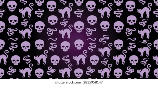 Seamless halloween pattern with skulls and black cats halloween blackcat
