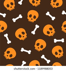 Seamless halloween pattern with skulls and bones. Vector flat background