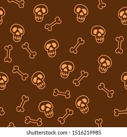 A seamless Halloween pattern with skulls and bones only.