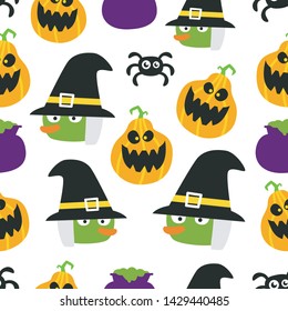 seamless halloween pattern. spider, pumpkin, witch