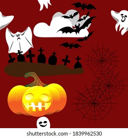 Seamless Halloween pattern ,spider, pumpkin, ghost, bats.