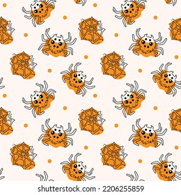 A seamless Halloween pattern with a spider and a spider's web