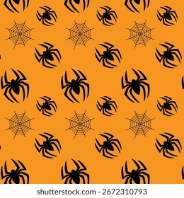 Seamless Halloween Pattern with Spiders and Cobwebs
