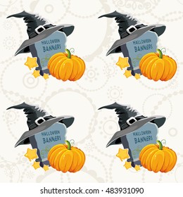 Patrón de Halloween sin inconvenientes con sombrero de lápida y vector de calabaza Ilustración EPS8