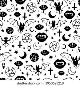 seamless halloween pattern with vampire witchcraft elements