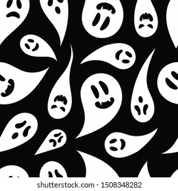 Seamless Halloween pattern with various spooky ghosts