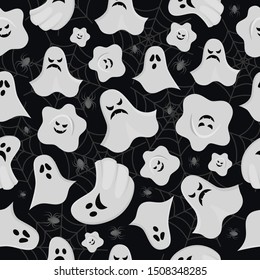 Seamless Halloween pattern with various spooky ghosts