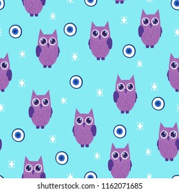 Seamless halloween pattern. Vector background with owl. Design for prints, shirts and posters.