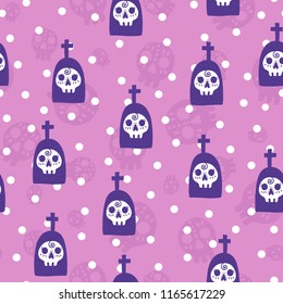 Seamless halloween pattern. Vector background with tombstones. Design for prints, shirts and posters.
