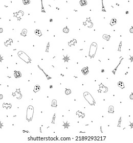 Seamless halloween pattern. Vector background with doodle halloween icons