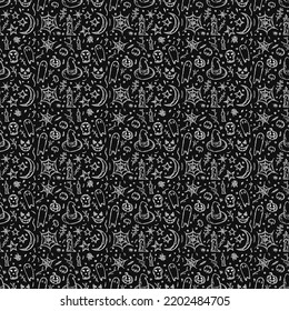 Seamless halloween pattern. Vector background with doodle halloween icons