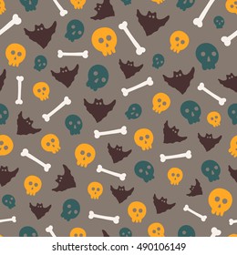 Seamless Halloween pattern. Vector background with different elements. Design for prints, shirts and posters.