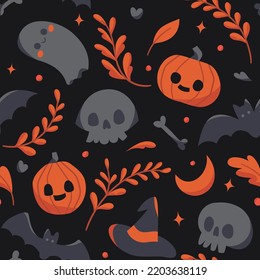 Seamless halloween pattern with vector elements. Cute background design.