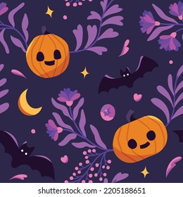 Seamless halloween pattern with vector elements. Cute background design.