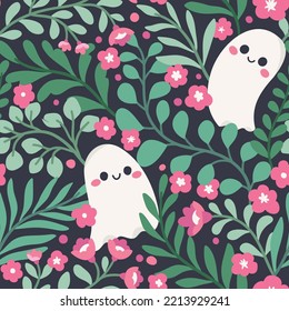 Seamless halloween pattern with vector elements. Cute background design.