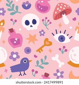 Seamless halloween pattern with vector elements. Cute background design.