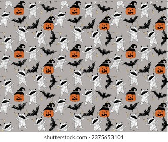 Seamless Halloween pattern. Vector illustration of Halloween party.