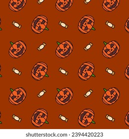 Seamless Halloween pattern. Vector illustration of Pumpkin. Pattern for wallpaper, textile, print.