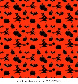 Seamless Halloween pattern. Vector. Monochrome.