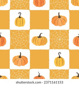 Seamless Halloween pattern with watercolor pumpkins. Wrapping paper design