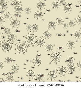 Seamless halloween pattern with web and spiders. Vector illustration. Retro style.