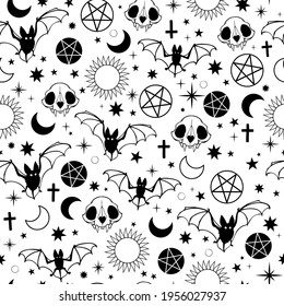 seamless halloween pattern with witchcraft elements