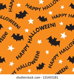 A seamless Halloween pattern with the words happy halloween in a creepy font.