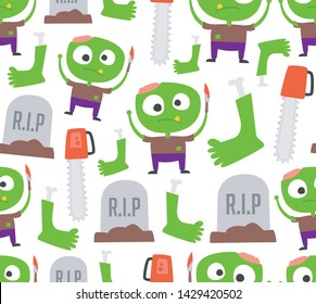 seamless halloween pattern. zombie, chainsaw, foot