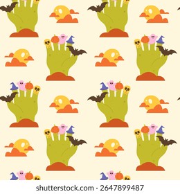 Seamless Halloween pattern with zombies. Vector illustration