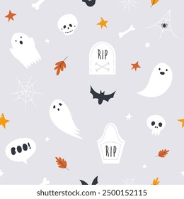 Seamless Halloween Patterns with Spooky Ghosts and Skulls.