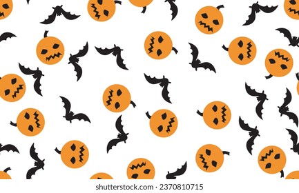 seamless halloween pumpkin and bats pattern with transparent background