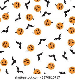 seamless halloween pumpkin and bats pattern with transparent background