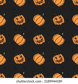 Seamless halloween pumpkin pattern. Halloween background with scary pumpkin