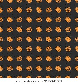 Seamless halloween pumpkin pattern. Halloween background with scary pumpkin