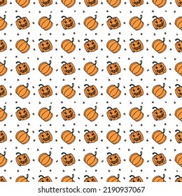Seamless halloween pumpkin pattern. Halloween background with scary pumpkin