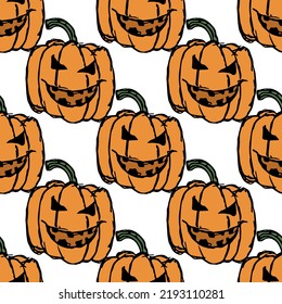 Seamless halloween pumpkin pattern. Halloween background with scary pumpkin
