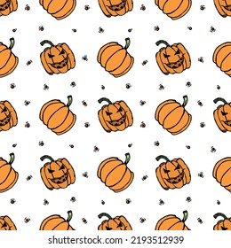 Seamless halloween pumpkin pattern. Halloween background with scary pumpkin