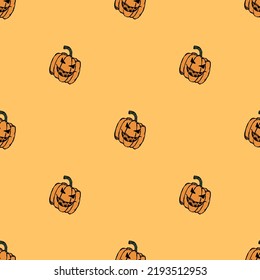 Patrón de calabaza de halloween sin foco. Fondo de Halloween con calabaza temible