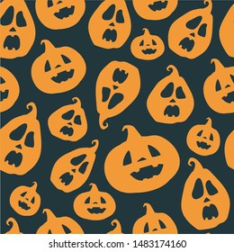 Seamless halloween pumpkin pattern in dark background