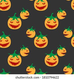 Nahtlose Halloween-Kürbismuster auf schwarzem Hintergrund. Vektorbild eps10